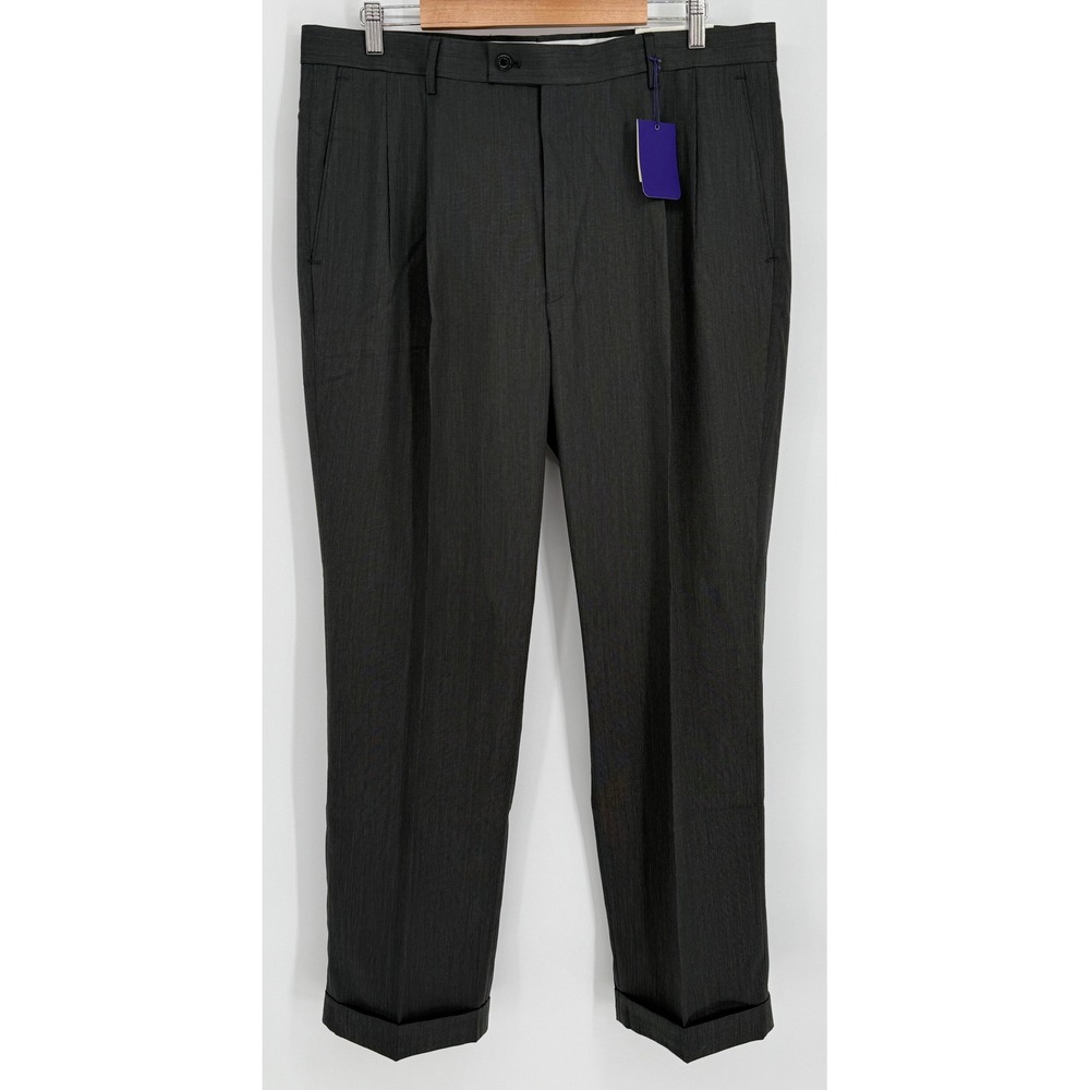 Alan Flusser Classic 2‎ Pleat Dress Pants Mens Sz 38x30 Charcoal Wool Blend NWT